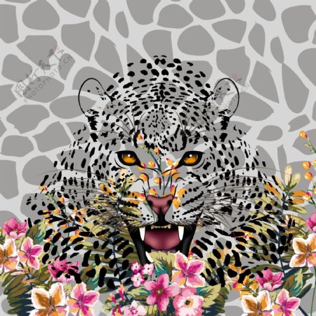印花矢量图动物豹子豹纹植物免费素材