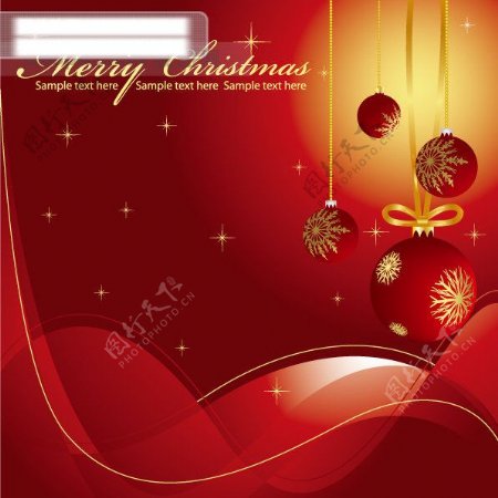 矢量圣诞节丝带挂球雪花闪光动感线条MerryChristmas背景红色矢量素材