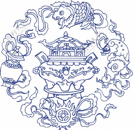 中国古典八宝团花纹