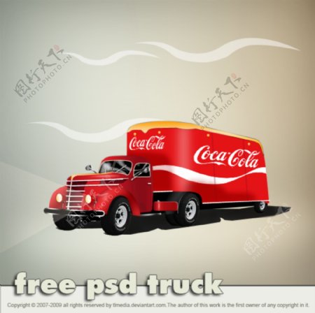 红色可口可乐卡车PSD图