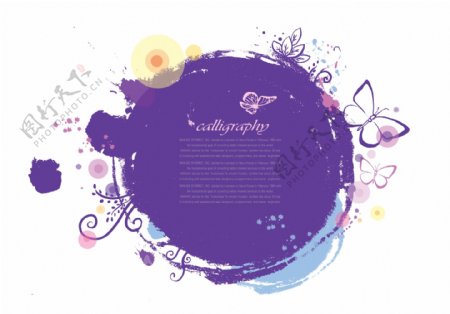 紫色圆形和墨点蝴蝶背景