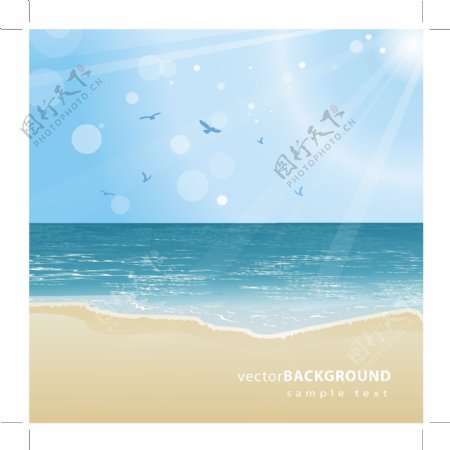 夏日海滩自然风光插画矢量素材