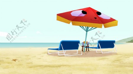 度假红色太阳伞