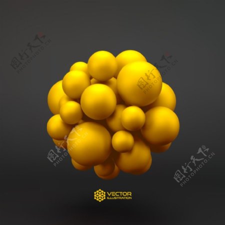 黄色三维分子球矢量素材