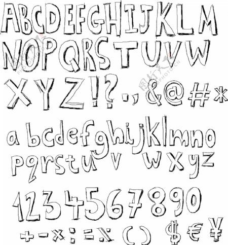 手写素描字母数字符号图片