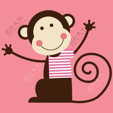 印花矢量图T恤图案可爱卡通动物猴子免费素材
