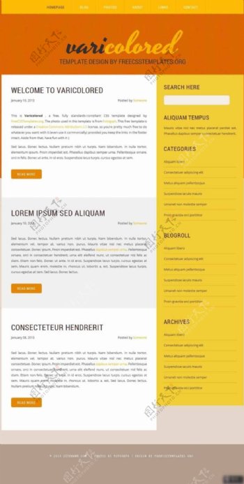 橙色与黄色日志网页模板