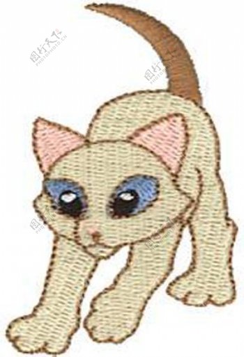 绣花动物色彩猫单色免费素材