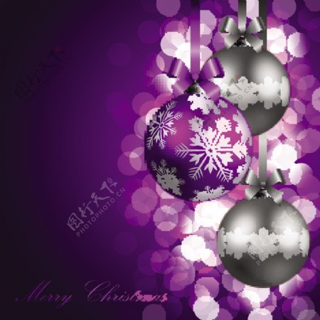 紫色圣诞饰品背景矢量