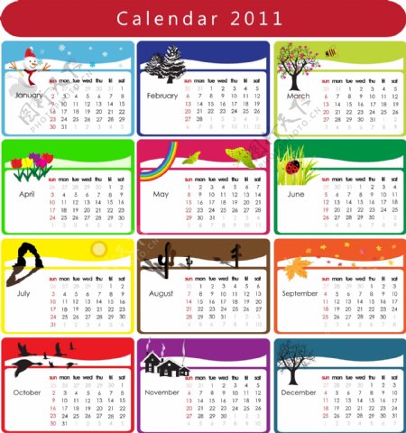 2011年可爱日历模板矢量素材