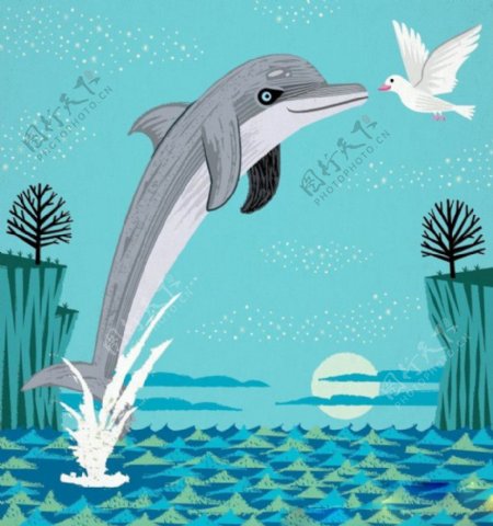 位图插画动物鲨鱼鸽子免费素材