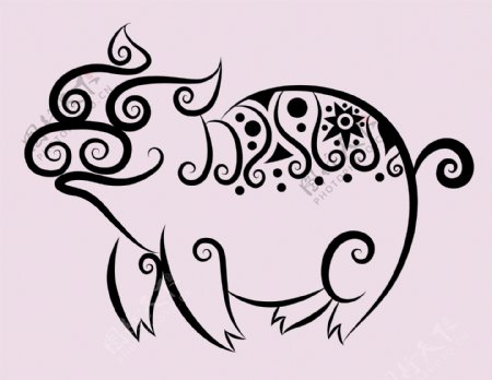 矢量素材手绘动物猪花纹