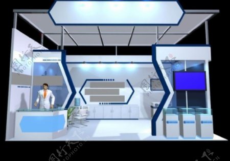 蓝色豪华产品展示厅效果图3D模型素材