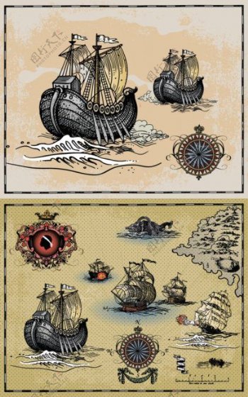 古代航海矢量素材