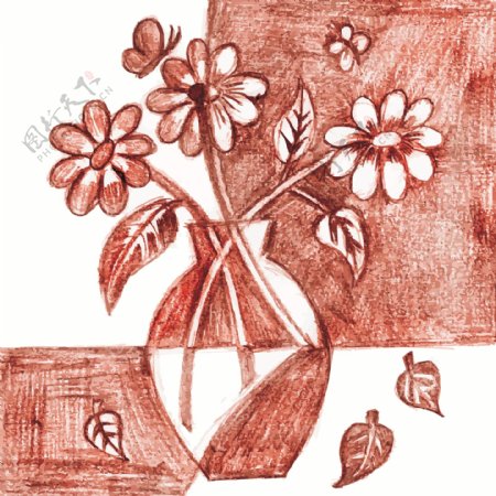印花矢量图T恤图案手绘效果植物花朵免费素材