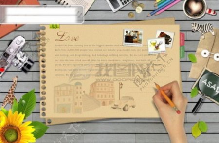 设计元素铅笔桌面书签木板木质地板图片笔记本杯子相机盆栽画笔光碟psd分层素材源文件09韩国设计元素