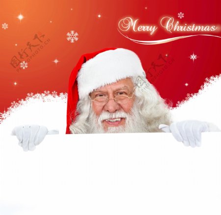 空白广告牌后面的圣诞老人图片