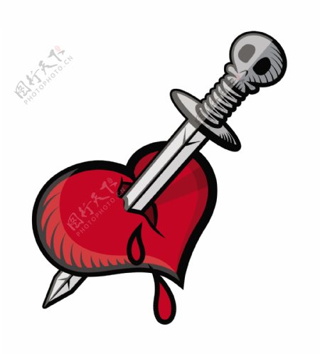 在心脏的纹身矢量插画的剑