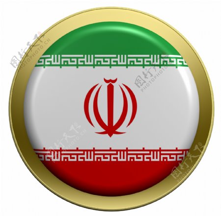 伊朗国旗上的圆形按钮白色隔离