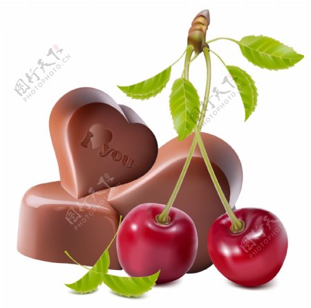 心形的巧克力和樱桃向量