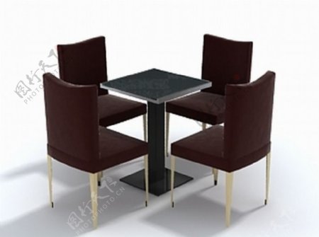 简约4座方餐桌椅组合3D模型