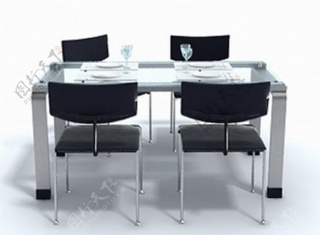 餐厅4座餐桌椅组合3D模型