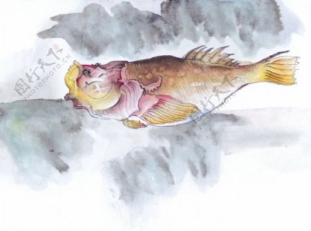 水墨画中国风鱼蔬菜篮子中华艺术绘画