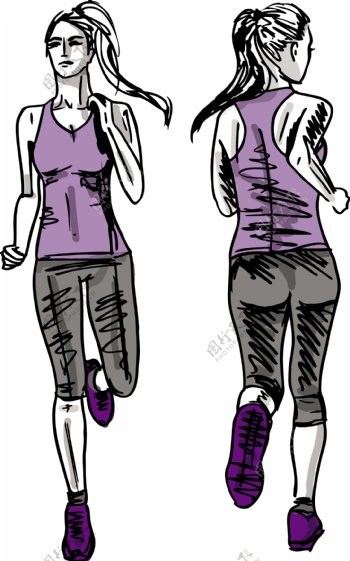 女子马拉松运动员素描
