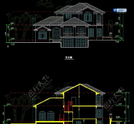 单体别墅立面剖面图片