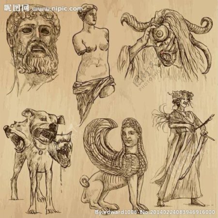 古代雕塑手绘设计图片