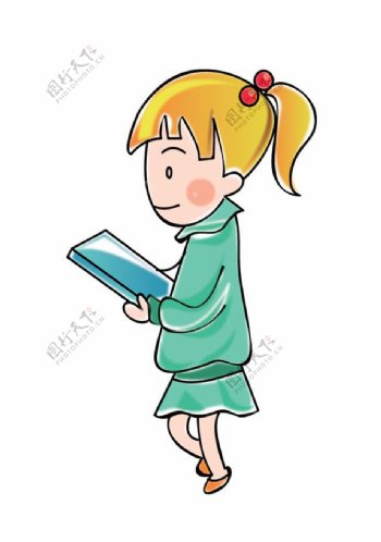 矢量卡通小女孩读书图图片