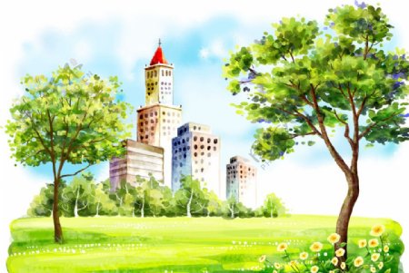 城堡风景插画图片