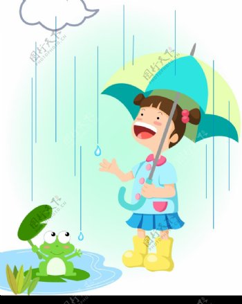 雨中撑伞女孩图片