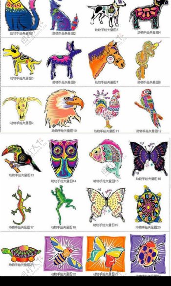 拉丁风情墨西哥手绘动物矢量素材图片