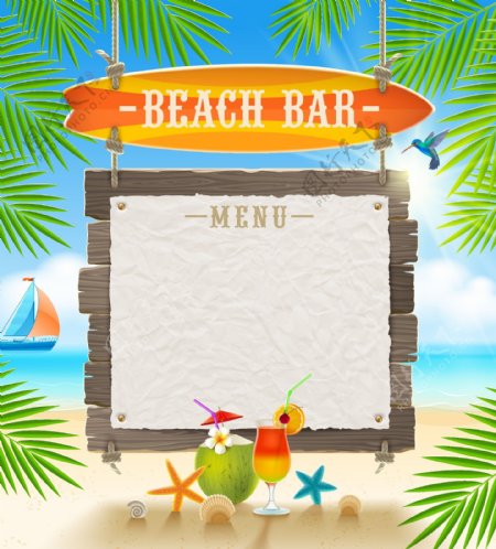 海滩酒吧菜单背景素材图片