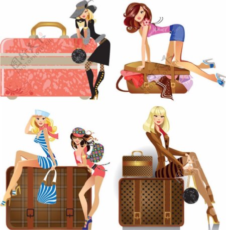 时尚女孩旅行箱图片