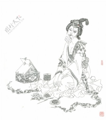 白描古装美人图片