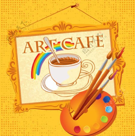 咖啡画笔彩虹相框墨迹背景图片