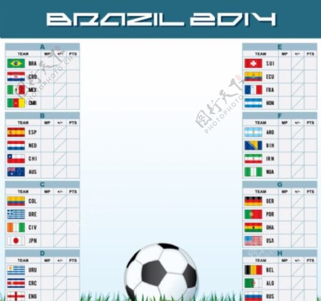 巴西世界杯对阵矢量图图片