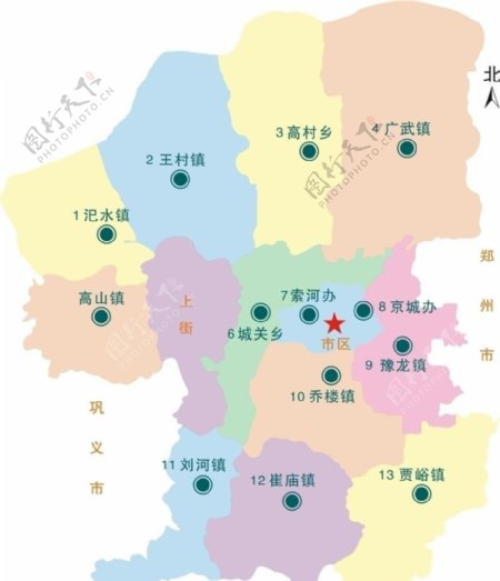 河南省荥阳市区域划分矢量图图片