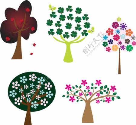 圆形树木插画图片