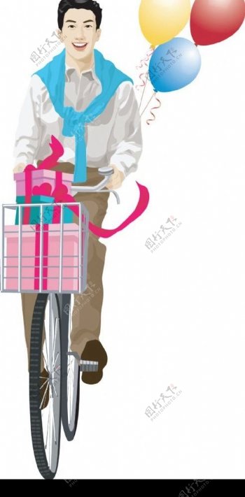 卡通男人骑自行车图片