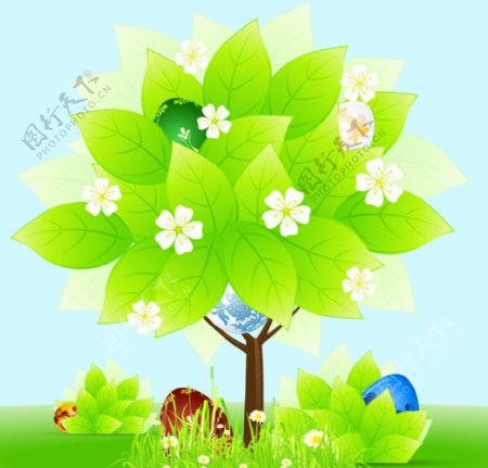 绿树鲜花彩蛋环保背景图片