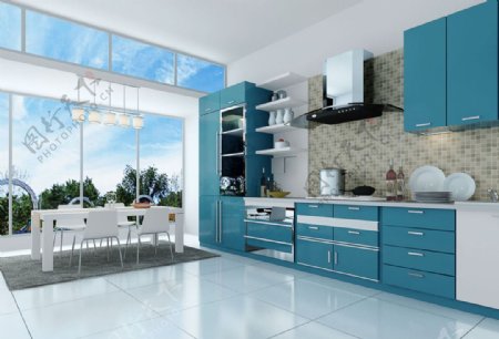 蓝色高清厨房图片