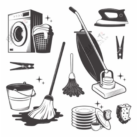 7款家庭清洁工具设计矢量素材图片