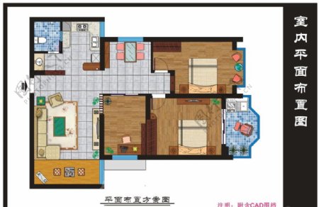 三房两厅布置方案图附CAD图档图片