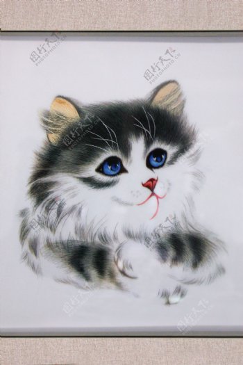 刺绣猫图片