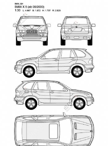 宝马BMWX5ab052000汽车线稿图片