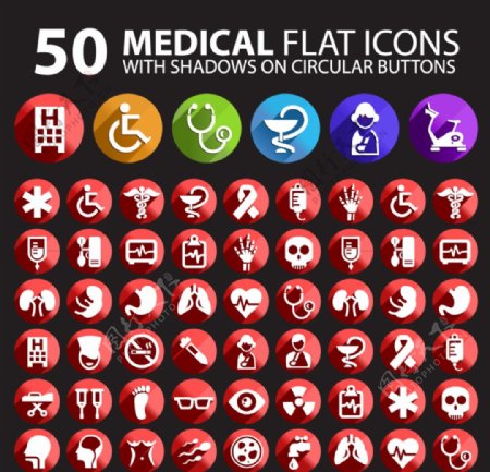 50种医疗图标矢量素材图片