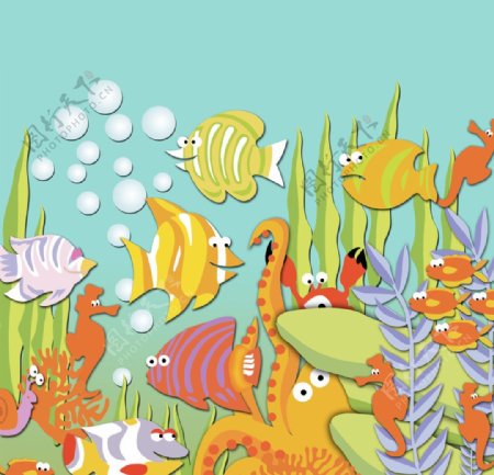 海底生物鱼海底世界海草大海气泡图片